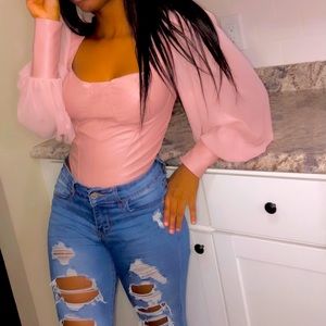 Long sleeve vegan leather blouse